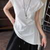 Minimalist Breathable Cotton Blend Womens Asymmetric Hem Cap Sleeve T Shirt