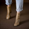 Vintage Top Grain Cowhide Womens Square Toe Block Heel Ankle Boots