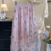 Boho Sequin Embroidered Butterfly Mesh Womens A Line Midi Skirt