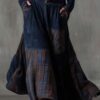 Boho Cotton Blend Spliced Womens High Waist Long Sleeve Maxi Dress