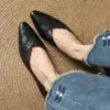 Minimalist Soft Sheepskin Womens Office Pointed Toe Low Wedge Shoes