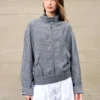 Timeless Yarn Dyed Linen Denim Blue Cropped Jacket