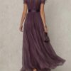 Timeless Lace Trim Cinched Waist Womens Maxi Dress