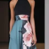 Timeless Floral Print Womens Halter Maxi Evening Dress