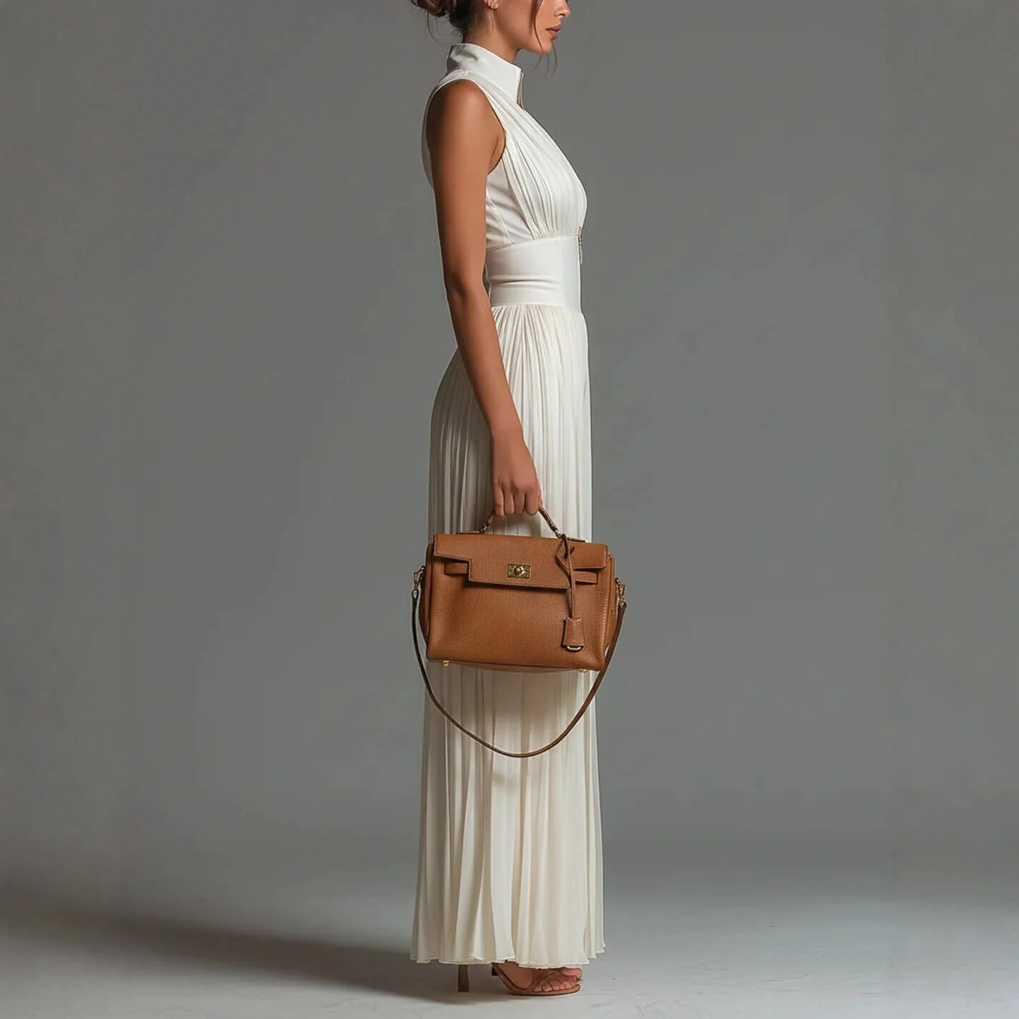 Minimalist Commuter Cream Pleated Wide Leg Womens Jumpsuit