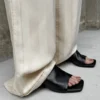 Minimalist Breathable Sheepskin Womens Square Toe Block Heel Mules