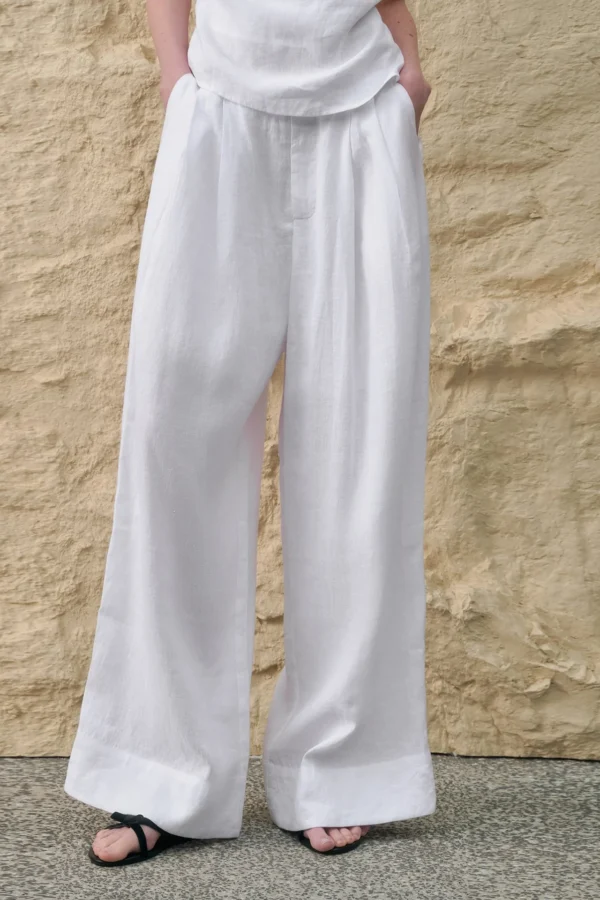 Minimalist Breathable Linen Lyocell Womens Wide Leg Trousers