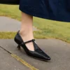 Timeless Genuine Leather Womens Pointed Toe Kitten Heel Mary Janes