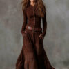 Boho Cotton Blend Spliced Womens High Waist Long Sleeve Maxi Dress