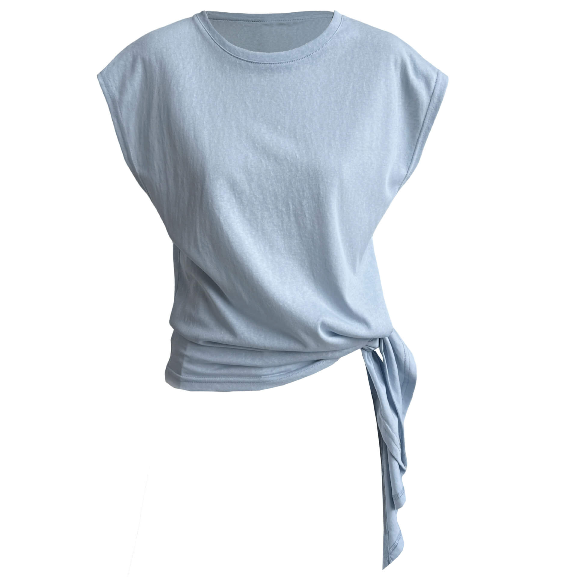 Minimalist Breathable Cotton Blend Womens Asymmetric Hem Cap Sleeve T Shirt