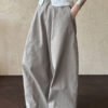 Minimalist Breathable Spliced Cotton Womens Mid Rise Straight Casual Pants