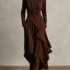 Timeless Stretchy Polyester Womens Turtleneck Irregular Hem Maxi Dress