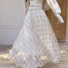 Elegant Breathable Crinkled Plaid Polyester Blend Womens Maxi Skirt
