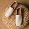 Minimalist Woven Genuine Leather Womens Slip On Loafers
