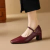 Timeless Sustainable Sheepskin Womens Block Heel Mary Jane Shoes