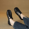 Timeless Woven Toe Genuine Leather Womens Mary Jane Flats