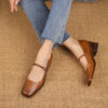 Timeless Washed Leather Womens Square Toe Block Heel Mary Janes