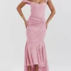 Timeless Jacquard Knit Womens Square Neck Mermaid Maxi Dress