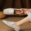 Minimalist Woven Genuine Leather Womens Slip On Loafers