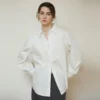 Minimalist Ladder Stitch Cotton Womens Loose Long Sleeve Shirt
