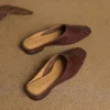 Minimalist Woven Genuine Leather Womens Square Toe Flat Mules