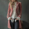 Timeless Pink Embroidered Velvet Womens Midi Coat