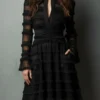 Timeless Sheer Fringed Stretchy Polyester Womens Slim Fit Midi Dress