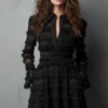 Timeless Sheer Fringed Stretchy Polyester Womens Slim Fit Midi Dress