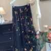 Boho Sequin Embroidered Butterfly Mesh Womens A Line Midi Skirt