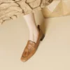 Timeless Crinkled Sheepskin Womens Square Toe Block Heel Loafers