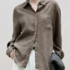 Minimalist Breathable Linen Lyocell Womens Long Sleeve Shirt