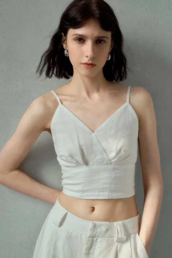 Minimalist Sustainable Breathable Linen Womens Cropped V Neck Cami Top