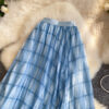Workwear Breathable Plaid Pleated Mesh Womens Midi Skirt