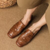 Minimalist Woven Genuine Leather Womens Slip On Loafers