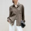 Minimalist Breathable Linen Lyocell Womens Long Sleeve Shirt