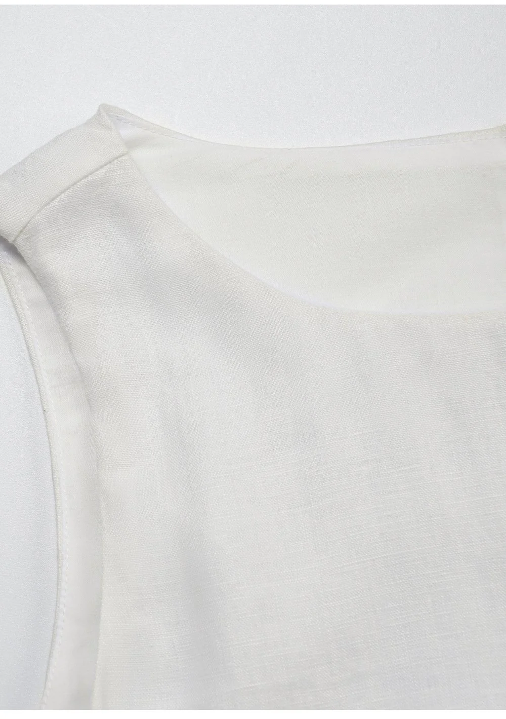 Minimalist Scalloped Edge Linen Blend Womens Sleeveless Midi Dress