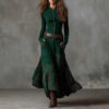 Boho Cotton Blend Spliced Womens High Waist Long Sleeve Maxi Dress