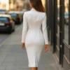 Timeless Stretch Polyester Womens Bodycon Blazer Midi Dress