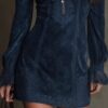 Boho Embroidered Lace Stretchy Polyester Womens Long Sleeve Mini Dress