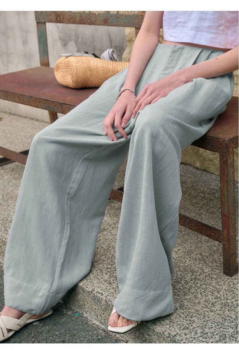 Minimalist Breathable Linen Lyocell Womens Wide Leg Trousers