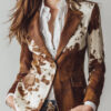 Boho Cow Print Polyester Womens Single Breasted Blazer
