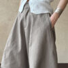 Minimalist Breathable Spliced Cotton Womens Mid Rise Straight Casual Pants