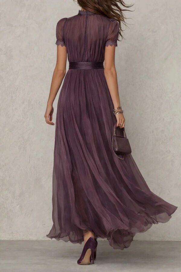 Timeless Lace Trim Cinched Waist Womens Maxi Dress