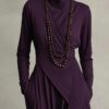 Timeless Stretchy Polyester Womens Turtleneck Irregular Hem Maxi Dress