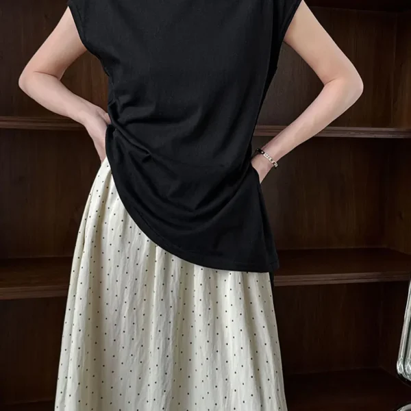 Minimalist Breathable Cotton Blend Womens Asymmetric Hem Cap Sleeve T Shirt