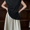 Minimalist Breathable Cotton Blend Womens Asymmetric Hem Cap Sleeve T Shirt