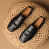 Minimalist Woven Genuine Leather Womens Slip On Loafers