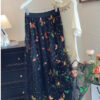 Boho Sequin Embroidered Butterfly Mesh Womens A Line Midi Skirt