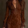 Boho Embroidered Lace Stretchy Polyester Womens Long Sleeve Mini Dress