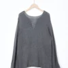 Boho Cutout Breathable Linen Lyocell Blend Womens Loose Knit Top